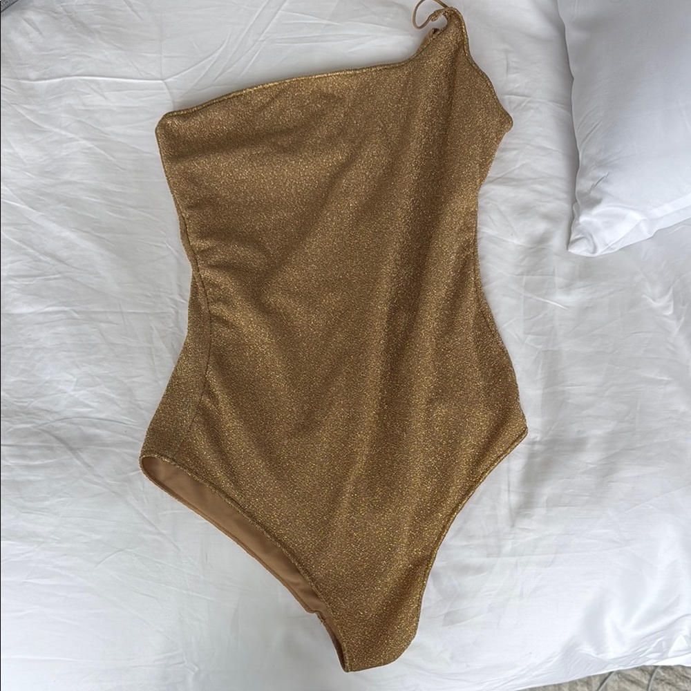 Oseree Gold One Shoulder One Piece Swimsuit